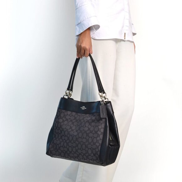 Coach Black Small Lexy Signature Jacquard & Leather Shoulder Crossbody Bag - Picture 1 of 13